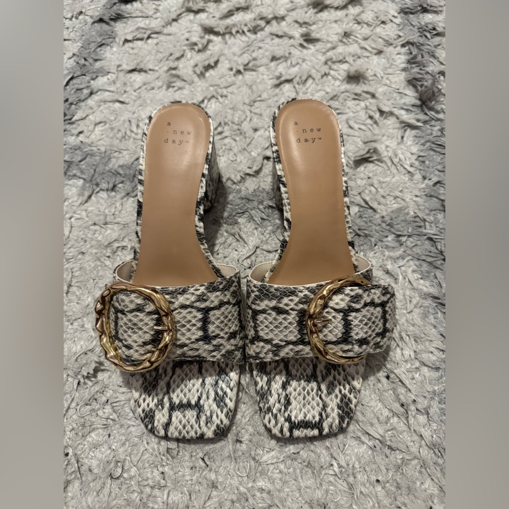 A New Day Black and White Mules with Square-Toe Design